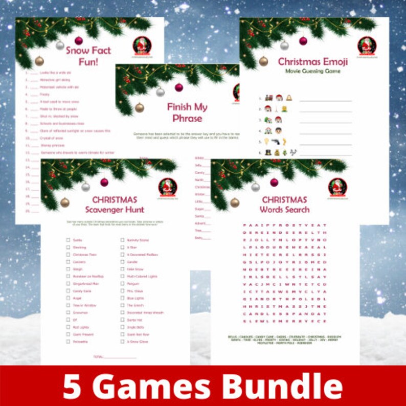 Christmas Game BUNDLE 5 Christmas Printable Games Christmas Day PACK ...
