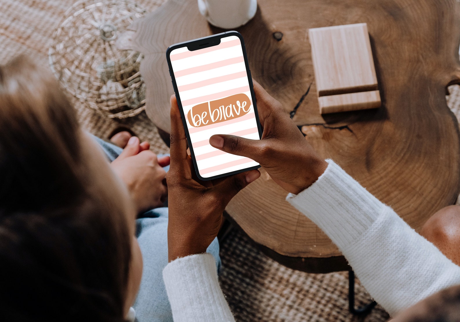 Pink and White Striped Iphone Wallpaper Iphone Be Brave Etsy