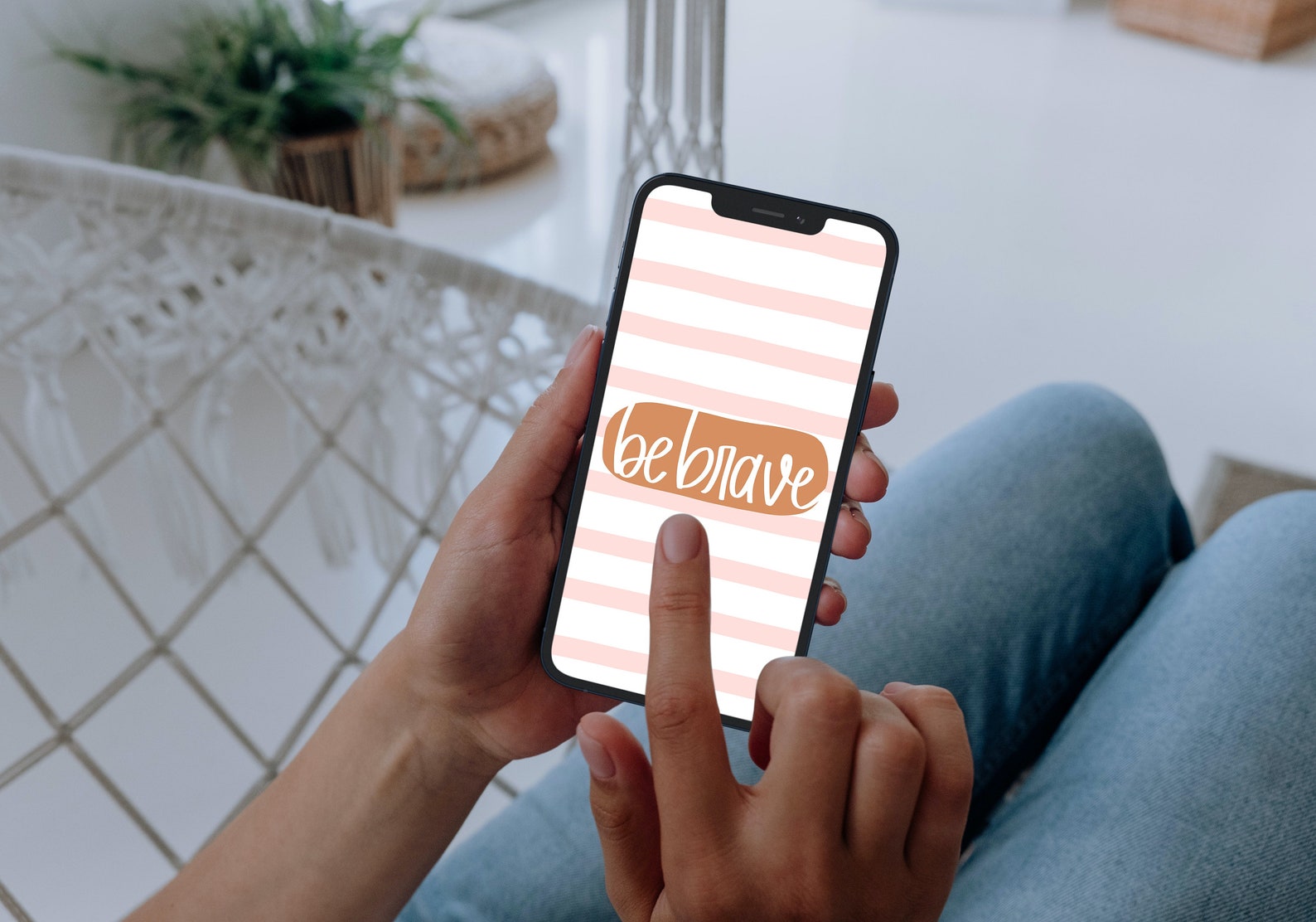 Pink and White Striped Iphone Wallpaper Iphone Be Brave Etsy
