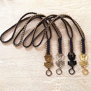 USN 1st Class Petty Officer Navy Blue and Gold Paracord Neck Lanyard.