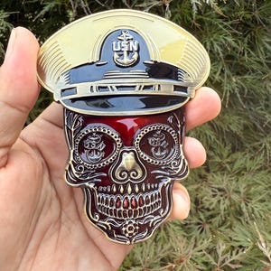 4” Sugar Skull Candy Red Senior Chief Petty Officer Tribal Anchor Challenge Coin.