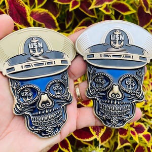 4” Sugar Skull Chief Petty Officer Tribal Anchor Challenge Coin.
