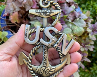 USN Class 131 FY25 4” Antique Nickel Heritage Anchor Coin