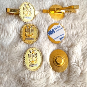 USN Command Master Chief  Tie Clips, Magnetic Lapel Pins and Cellphone Cover Decals