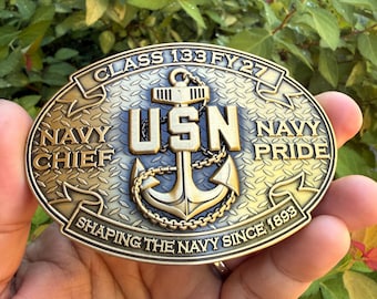 USN Class 133 FY-27 Belt Buckle Antique Gold