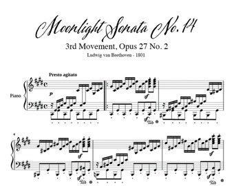 Moonlight Sonata 3rd Movement Sheet Music Full Piano Arrangement by Ludwig van Beethoven Digital Download