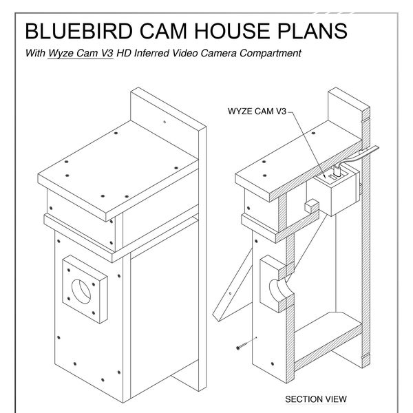 Bluebird House Plans PDF - DYI Easy Build with Wyze Cam Integration for Live Nest Viewing - PDF Instant Download