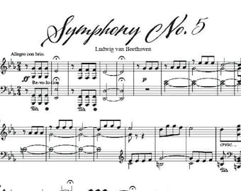 Symphony No. 5 Sheet Music Full Piano Arrangement by Ludwig van Beethoven Digital Download