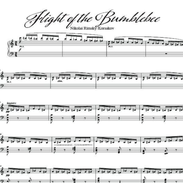 Flight of the Bumblebee Sheet Music Complete Piano Arrangement By Nikolai Rimsky-Korsakov PDF Digital Download