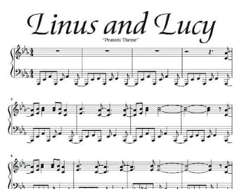 Linus and Lucy "Peanuts Theme" Piano Sheet Music Full Piano Arrangement Digital Download