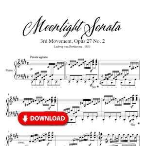 Moonlight Sonata 3rd Movement Beethoven Piano Sheet Music Fast Advanced Solo Printable PDF Digital Download