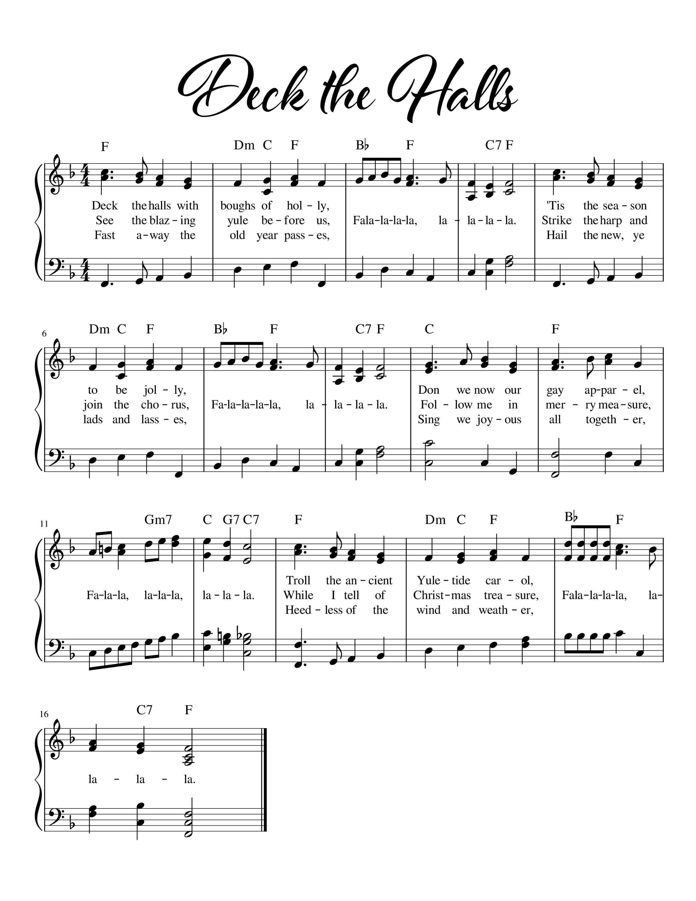 Deck The Halls Sheet Music for Piano Student - Easy for Beginners - PDF Christmas Music Digital Download