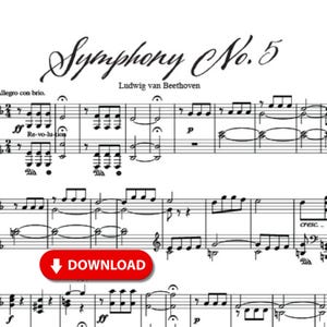 Symphony No. 5 First Movement Sheet Music – Beethoven Piano Solo PDF – Famous Classical Theme – Printable Digital Download