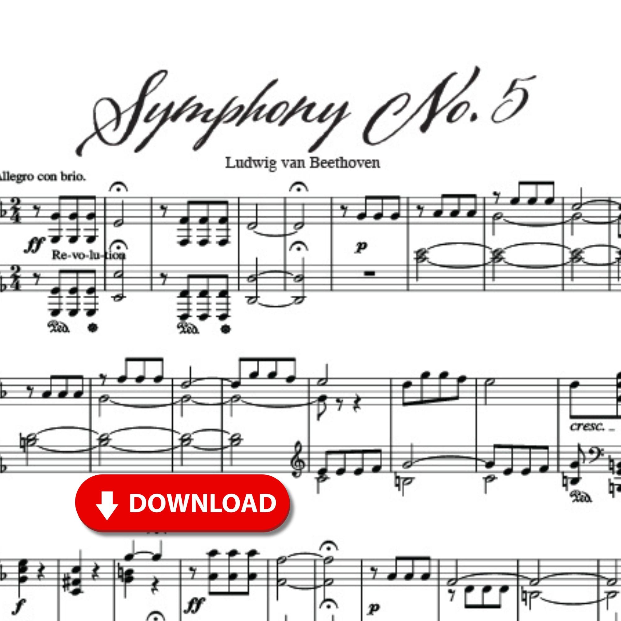 Beethoven Symphony No. 5 Piano Sheet Music (PDF Download) - Etsy