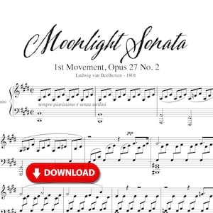Moonlight Sonata 1st Movement Sheet Music – Beethoven Piano Solo PDF – Classical Romantic Piece – Printable Digital Download