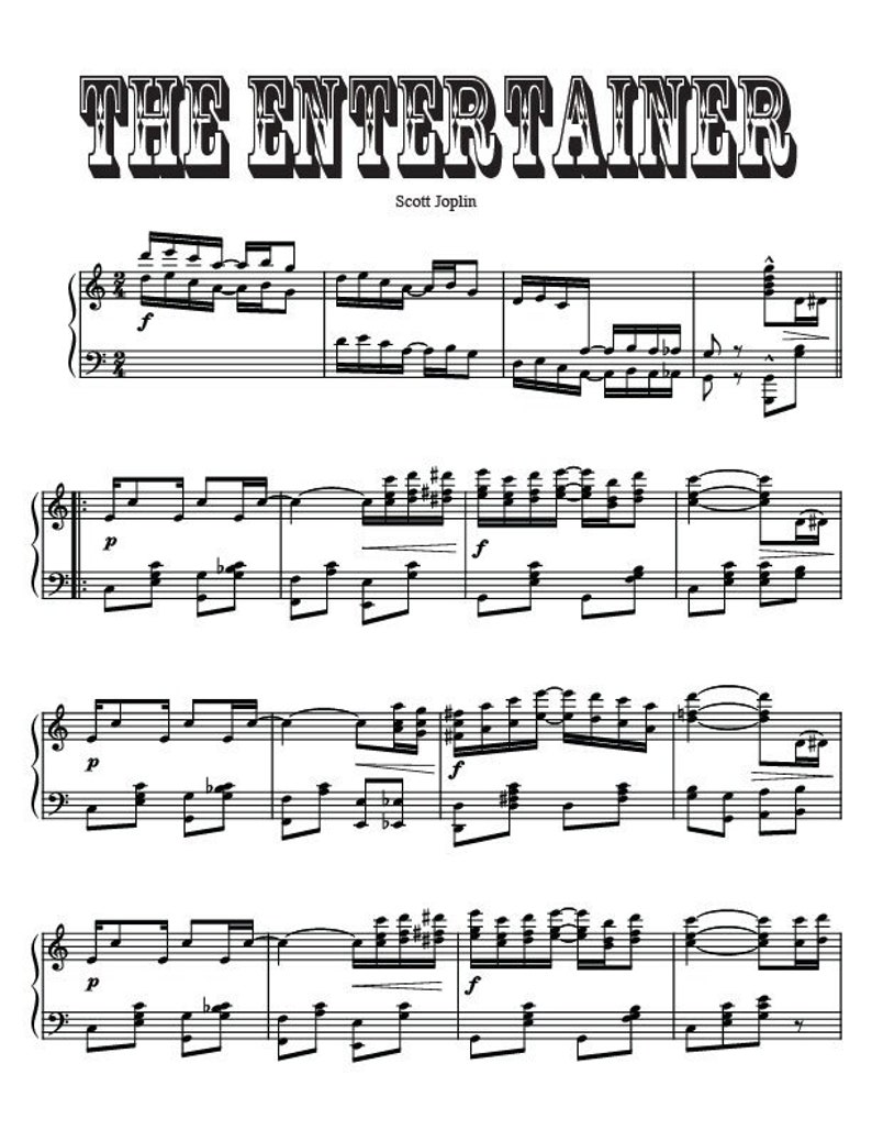 The Entertainer Sheet Music Full Piano Arrangement by Scott Joplin Digital Download image 1