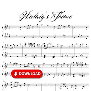 May include: Sheet music for "Hedwig's Theme" from the Harry Potter film series. The music is written in standard notation with treble and bass clefs. The title "Hedwig's Theme" is written in cursive script at the top of the page.