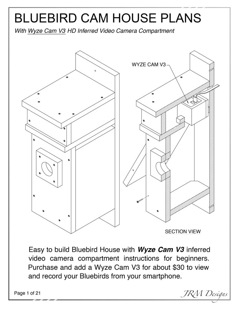 Bluebird House Plans PDF DYI Easy Build With Wyze Cam Integration for