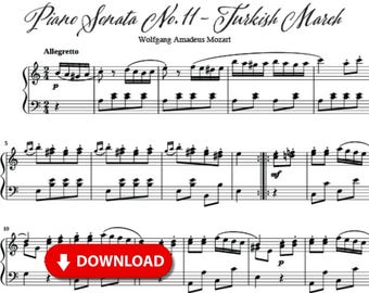 Turkish March Piano Sheet Music – Mozart – Sonata No. 11 (PDF)