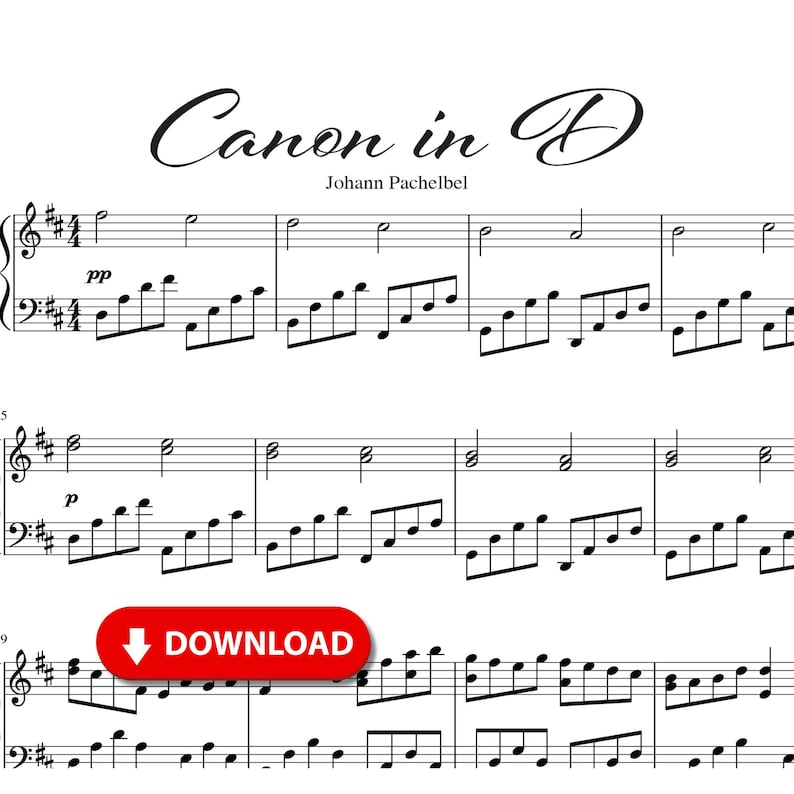 Canon in D Piano Sheet Music: (digital Download) - Etsy