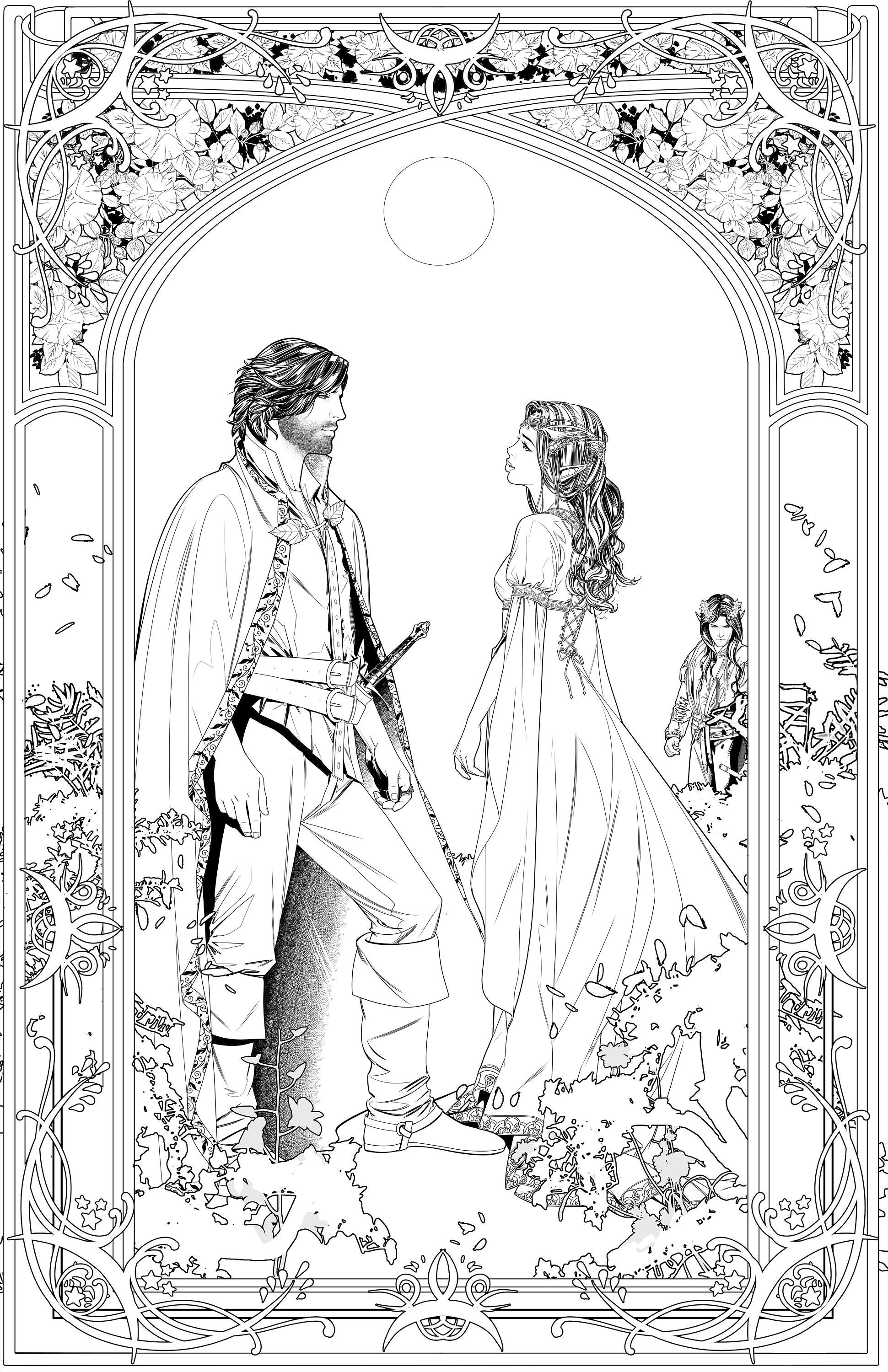 Coloring Book Page beren and Luthien Digital Download 