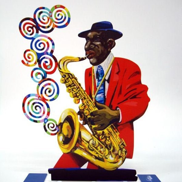 David Gerstein Saxophone Jazz Player (Jazz Club) | Jazz Metal Art Object | Gerstein Modern pop art sculpture colorful Jazz Sax