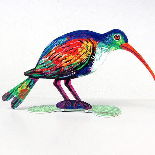 Bird sculpture, Shy Bird, shops free standing sculpture by David Gerstein, Modern art sculpture colorful bird sculpture free DHL express shipping