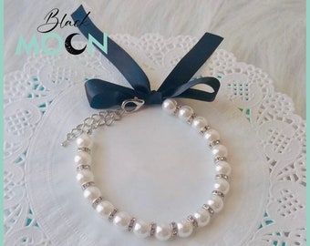 Fancy Pearl Pet Collar | Dog and Cat Collar | Ribbon Bow Tie Necklace | Luxury Pet Accessories | Pet Jewelry | Cat Necklace | Dog Collar