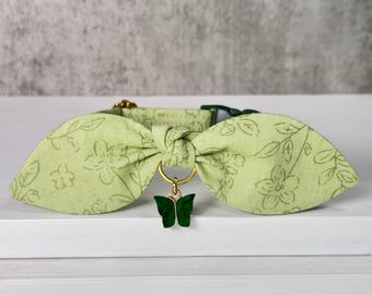 Cat Necklace | Bunny Ear Bow Tie Necklace| Breakaway Necklace | Small Dog Collar | Pet Gift | Spring | Butterfly Pendant | Mari-Flowers Bow Tie