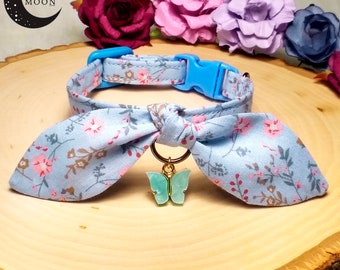 Cat Necklace | Bunny Ear Bow Tie Necklace| Breakaway Necklace | Small Dog Collar | Pet Gift | Summer | Butterfly Pendant | Mari-Flowers Bow Tie