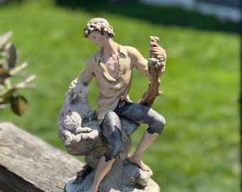 Vintage 1982 Giuseppe Armani Capodimonte Shepherd with Sheep Sculpture (13")