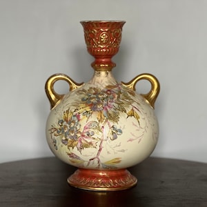 Royal Bonn Franz Anton Gold Gilt Handled Vase - Colorful Hand-Painted Art Nouveau Large Foot Tall Centerpiece | MINT Condition