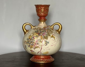 Royal Bonn Franz Anton Gold Gilt Handled Vase - Colorful Hand-Painted Art Nouveau Large Foot Tall Centerpiece | MINT Condition