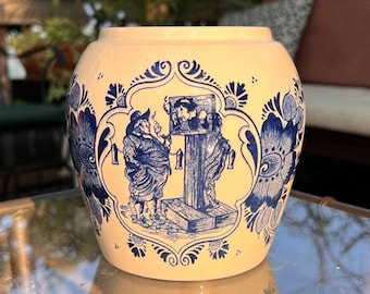 Delft van Rossem's Toeback Anno 1750 | Vintage Delft Tobacco Jar *NO LID* | Hand-Painted in Holland | Tobacciana | Spit Jar | Free Shipping