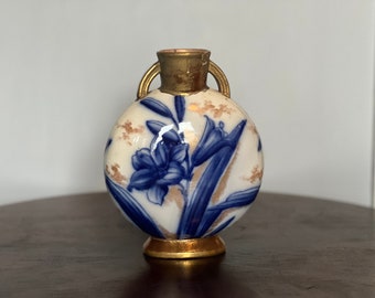 Antique 9" Tall Adderley Cobalt Blue Lily Vase | Vintage Art Noveau Moon Vase