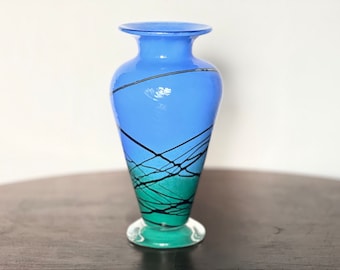 Vintage Blue & Green Swirled Glass Vase (8") | Postmodern Studio Art