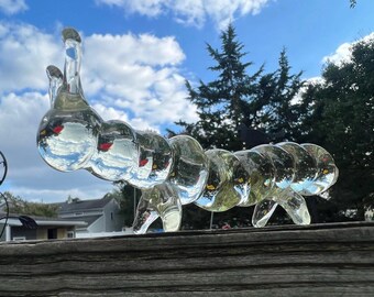 Clear Glass Caterpillar | 7” Long Crystal Caterpillar Paperweight/Decoration | Handblown Glass Art
