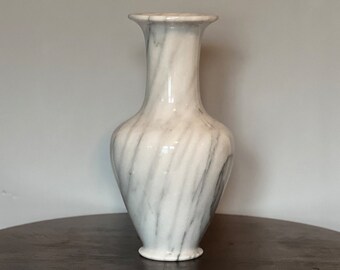 White Marble Vase | Over a Foot Tall | Solid Marble Vase | Large 14" Tall Mid Century Art Vase