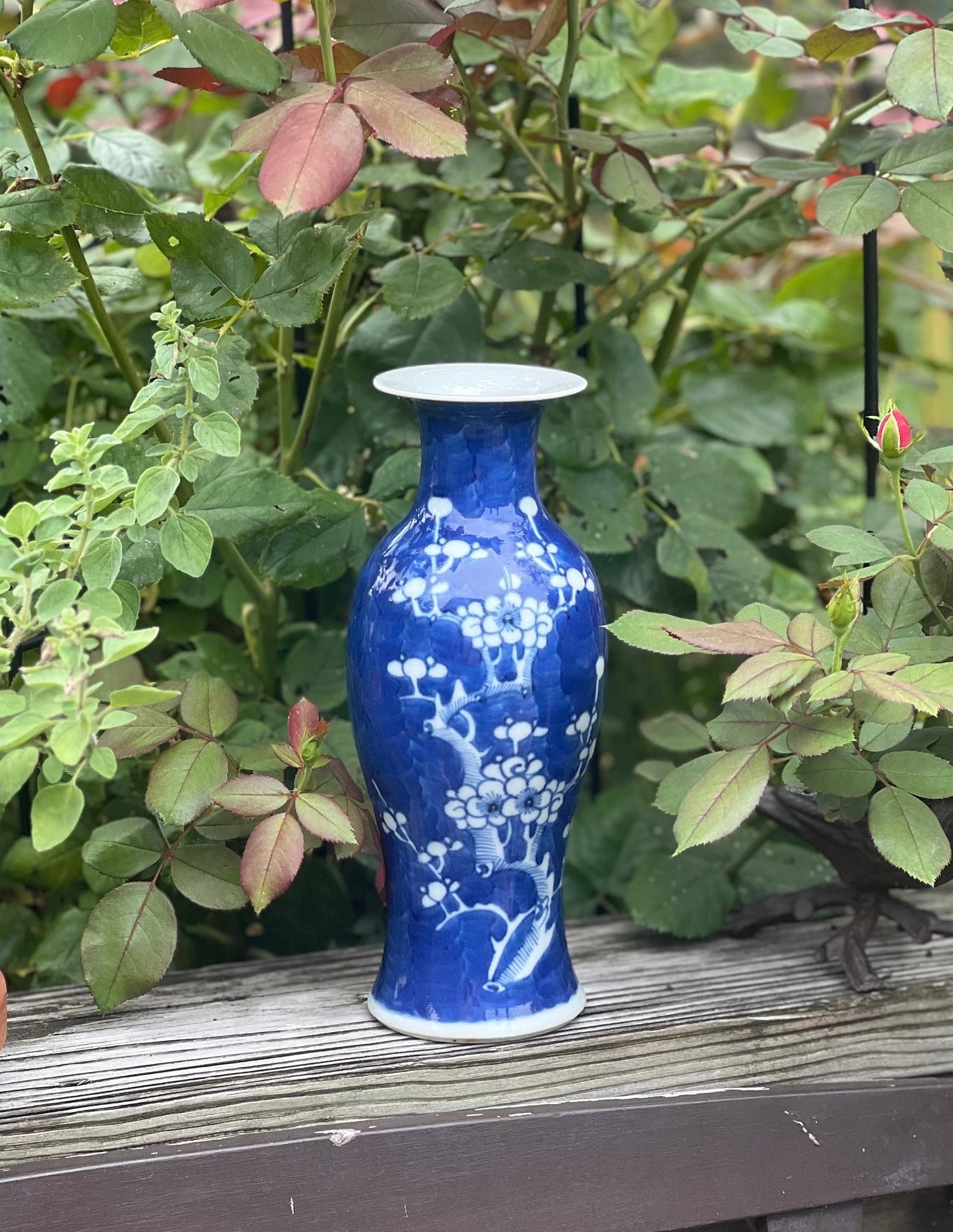 Kangxi Style Cobalt Blue & White Prunus Baluster Vase | Double