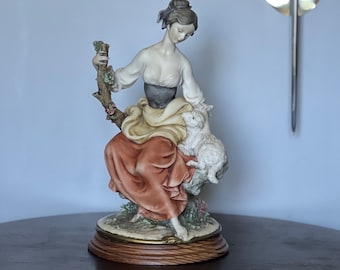 Giuseppe Armani Capodimonte Art Nouveau Shepherdess with Sheep Porcelain Sculpture