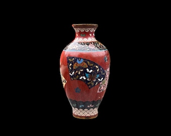 Antique Japanese Goldstone Foiled Cloisonné Enamel Butterfly & Flowers Bud Vase 5” Inches Tall | READ DESCRIPTION