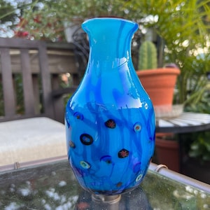 Vintage Murano Style Blue Swirl Glass w/Millefiori Accents