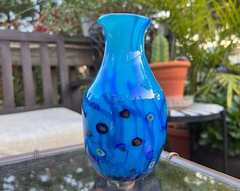 Vintage Murano Style Blue Swirl Glass w/Millefiori Accents