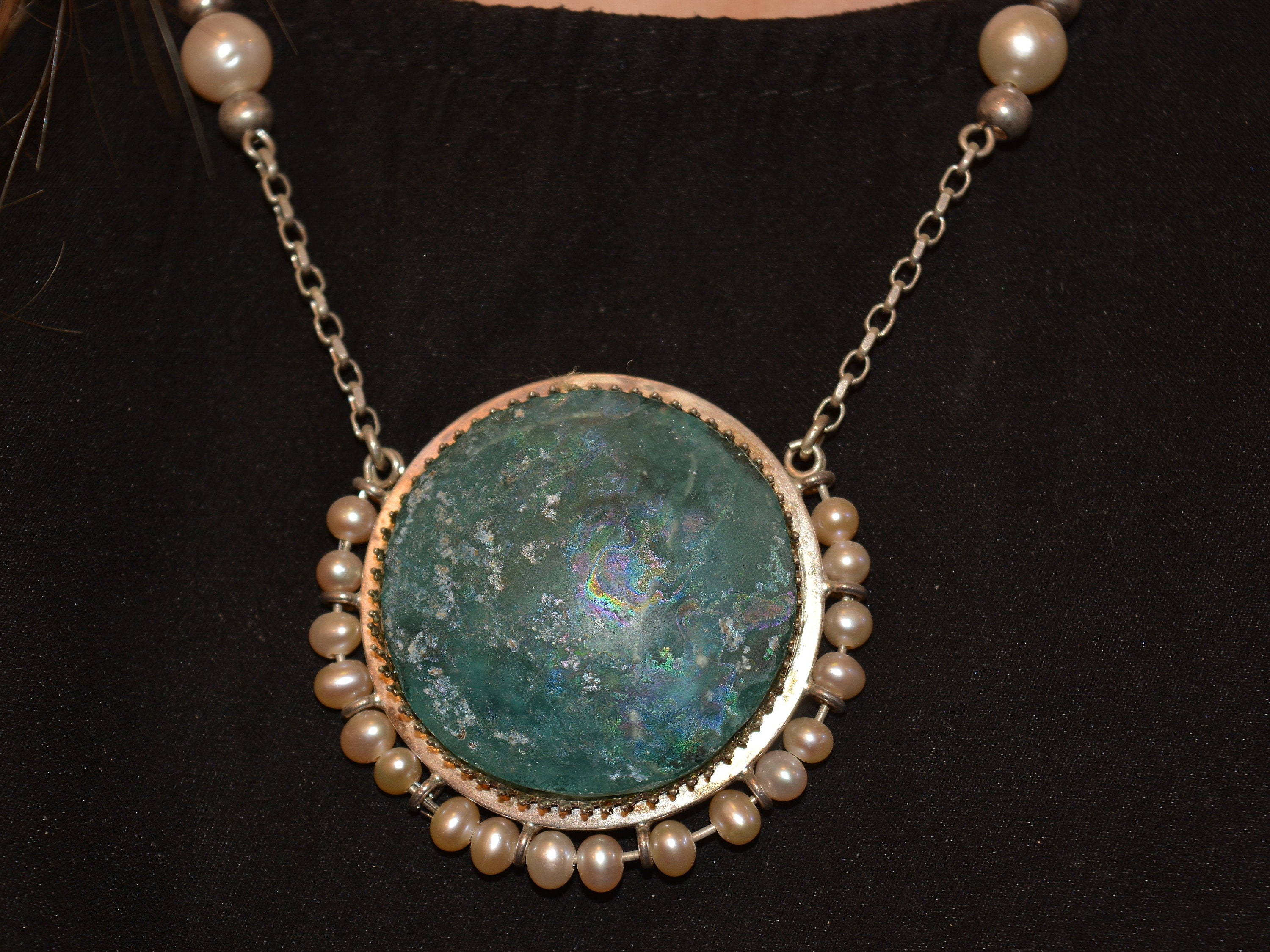 Necklace unique item authentic Roman glass set in Sterling Etsy