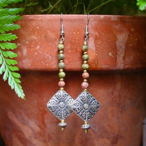 Unakite Dangle Earrings *Peacock*