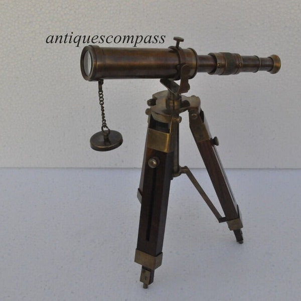 TKB- Antique Solid Brass Telescope With Wooden Tripod Vintage Home Décor Item Gift/A Reproduction item & Made of solid brass/Best Gift