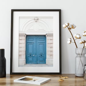 Paris Door Wall Art, France Photography Print, Digital Art Print, Paris Architecture, Vintage Blue Door, Living Room Gallery Wall