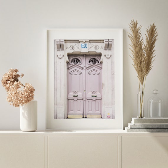 Paris Photography - Pink Door, Paris Poster, France Travel Wall Art, Digital Print Download, Pastel Wall Decor