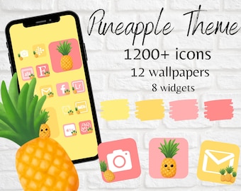 iOS App Icons Pineapple Theme with Widgets and Wallpapers | Summer App Icons | Yellow, Orange Pink Icons | Android App Icons