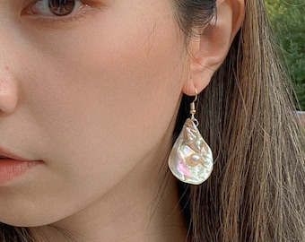 Mother of Pearl Shell with Freshwater Pearl Dangle Earrings and Earring/Necklace Set  (Nickel Free or 14k Gold Filled Ear Hook Options)